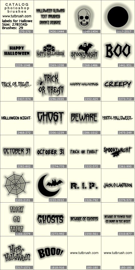 Photoshop brushes labels for Halloween